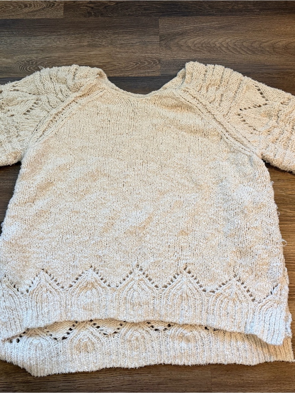 Anthropologie Cream Open-Knit Lace-Hem Scoop Neck Sweater